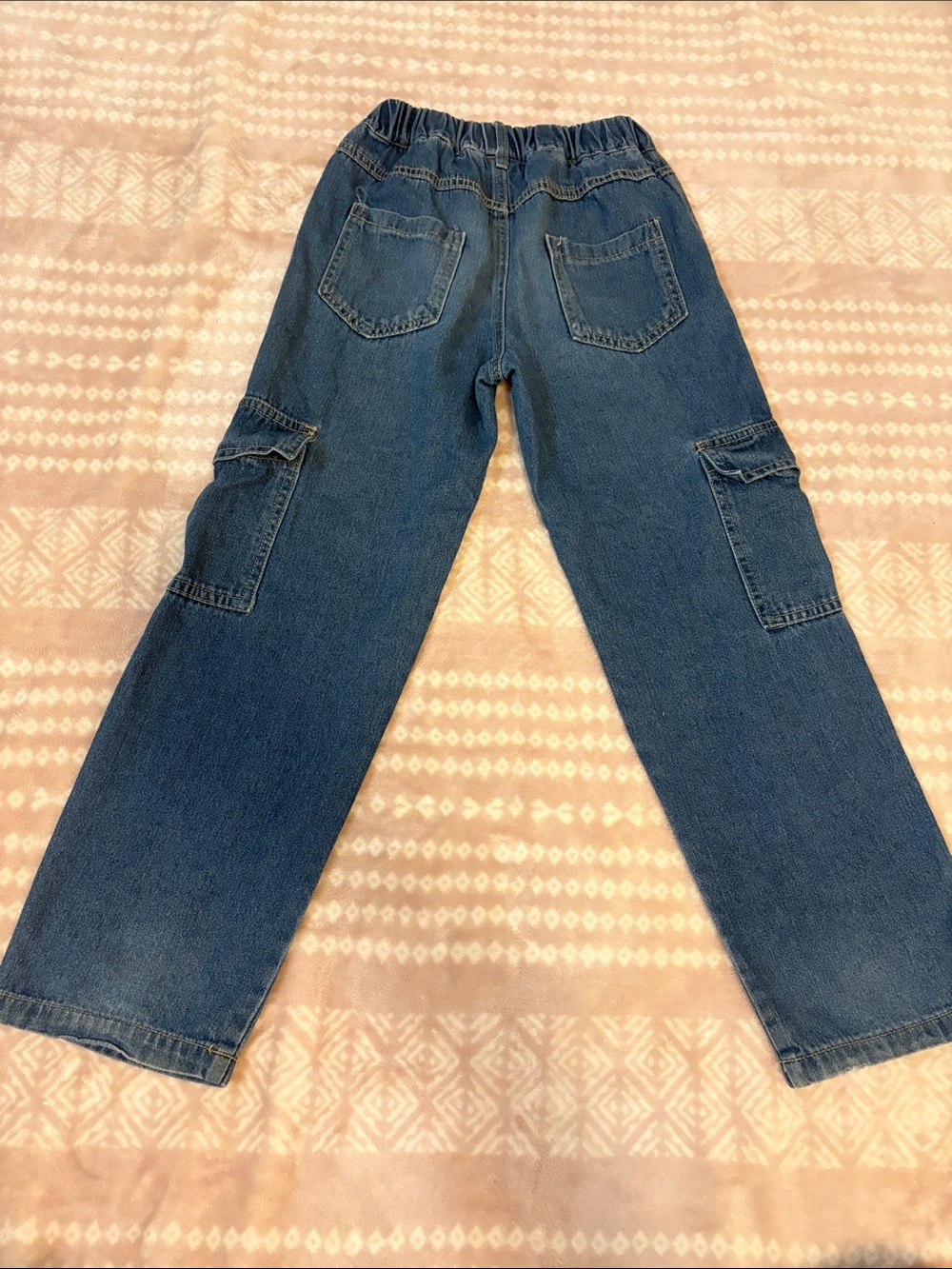 Kids Dark Wash Denim Cargo Jeans - Elastic Waist - Picture 3 of 7